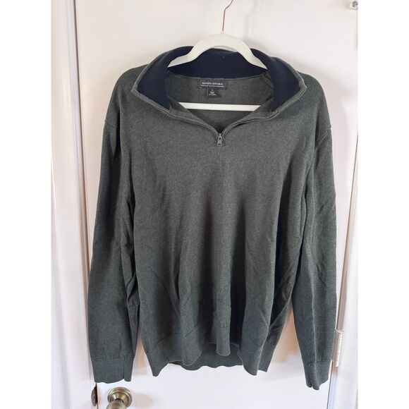 Banana Republic Premium 85% Cotton 15% Cashmere 1/4 Zip Green Sweater - Picture 2 of 3